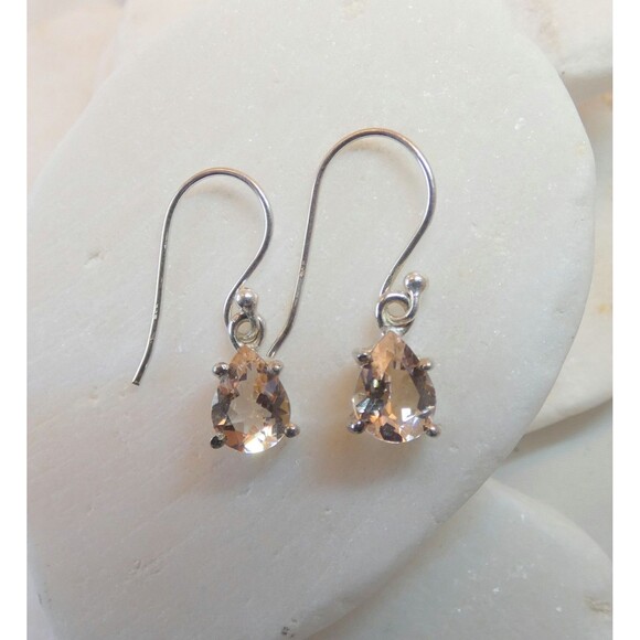 Natural Pink Morganite Gemstone Sterling Silver Dangle Drop Earrings Teardrop - Picture 6 of 6